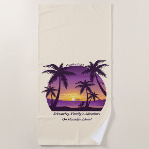 Serviette De Plage Vintage Beach Sunset Vacation lounger peach purple