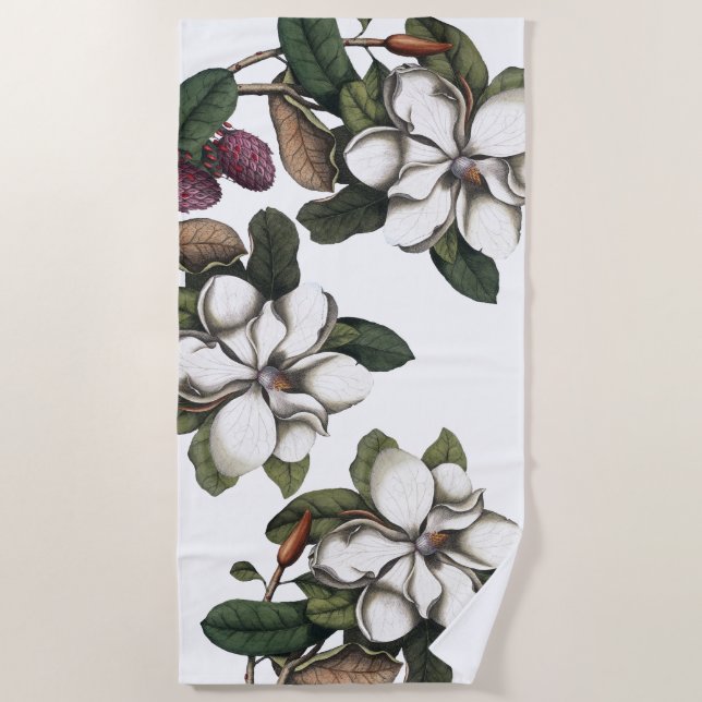 Serviette de plage Vintage en fleurs de Magnolia (Devant)