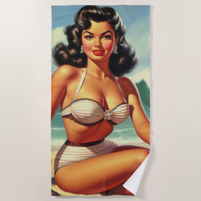 Serviette De Plage Vintage Été Plage Pin (Devant)