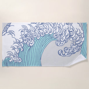 Serviette De Plage Vintage japonais Ukiyo-e art de vague de surf Blue