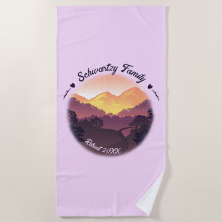 Serviette De Plage Vintage Mountain Sunset Ferme Retraite Purple