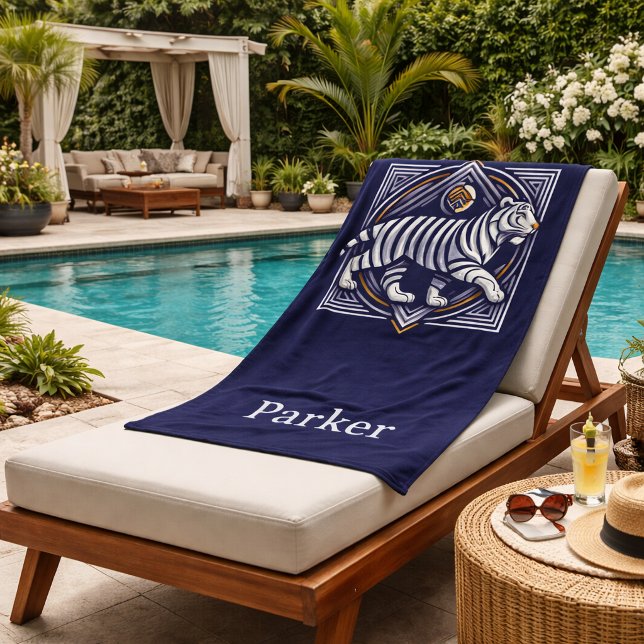 Serviette De Plage Vintage Tiger Bleu Marine (Créateur téléchargé)