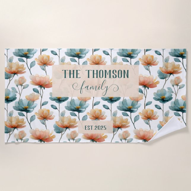 Serviette De Plage Vintage Watercolor Floral Family Heritage (Devant)