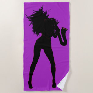 Serviette de plage violet avec Saxophone Lecteur F