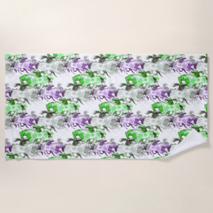 Serviette de plage violet et vert Horses