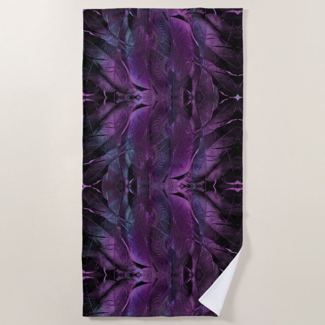 Serviette De Plage Violet foncé violet pourpre Abstraite plumes textu (Devant)