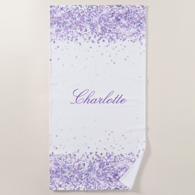 Serviette De Plage Violet lavande blanche nom élégant (Devant)
