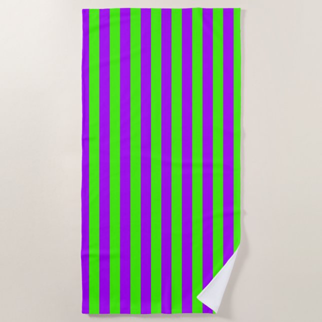 Serviette De Plage Violet Psychédélique Électrique Et Vert Arlequin (Devant)
