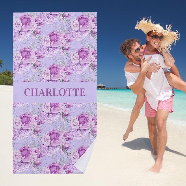 Serviette De Plage Violet rose roses nom fleurs (Créateur téléchargé)