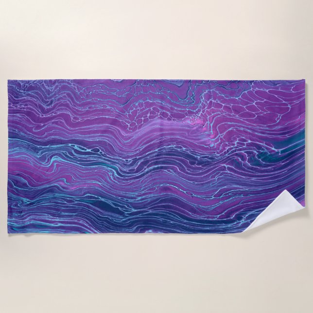 Serviette De Plage Violet Violet Bleu Marbré Acrylique Abstraction (Devant)