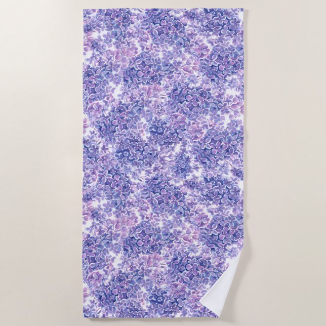 Serviette De Plage Violette aquarelle fleurs lilas (Devant)