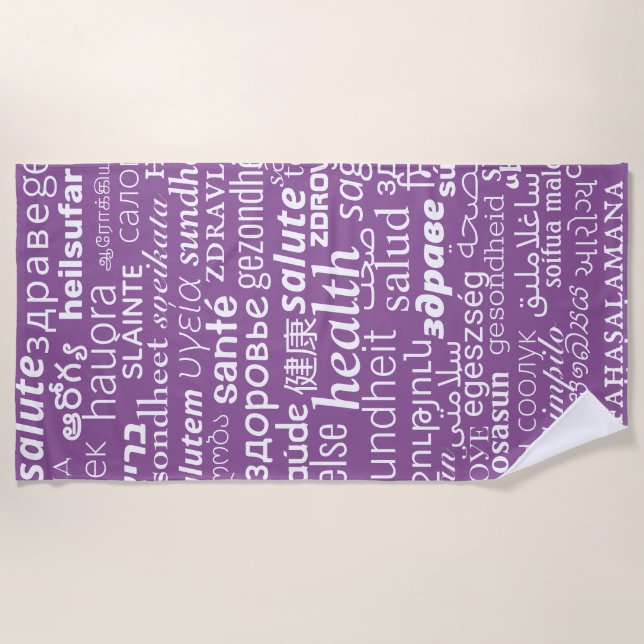Serviette de plage violette avec texte santé ou Ch (Devant)