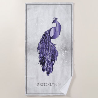 Serviette de plage violette Elegant Peacock