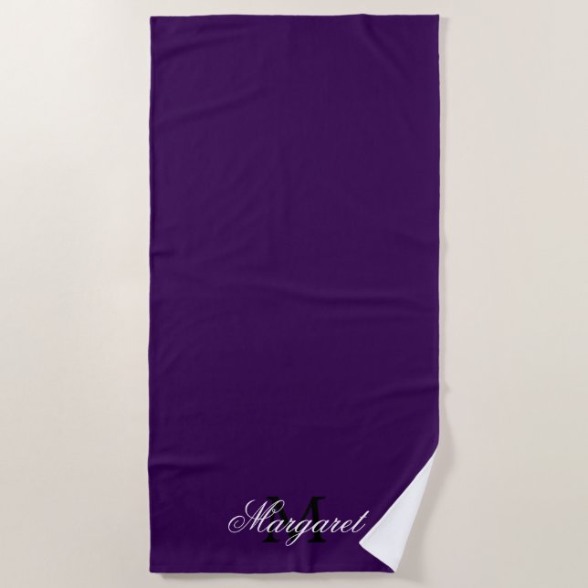 Serviette de plage violette personnalisée D avec n (Devant)
