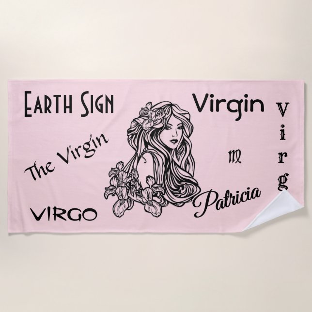 Serviette De Plage Virgo La Vierge Zodiac rose (Devant)