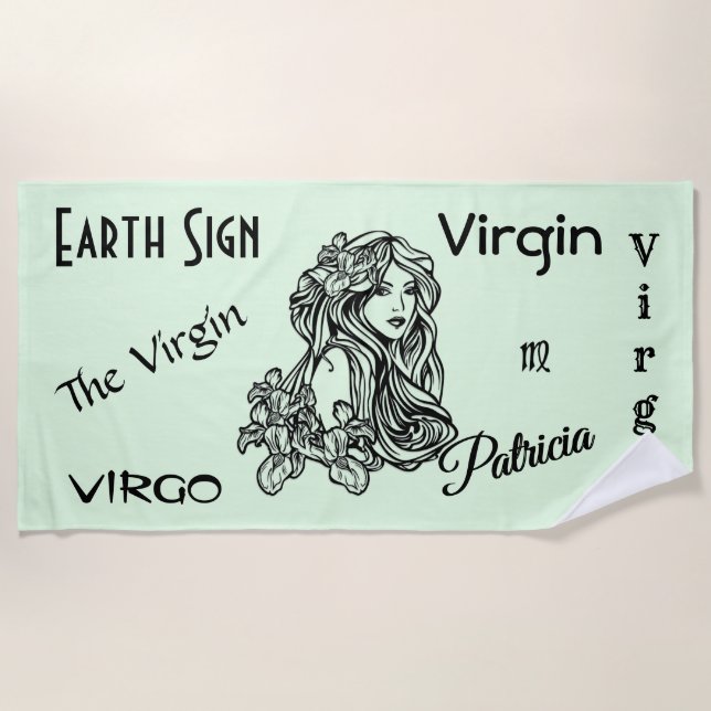 Serviette De Plage Virgo La Vierge Zodiac Vert (Devant)