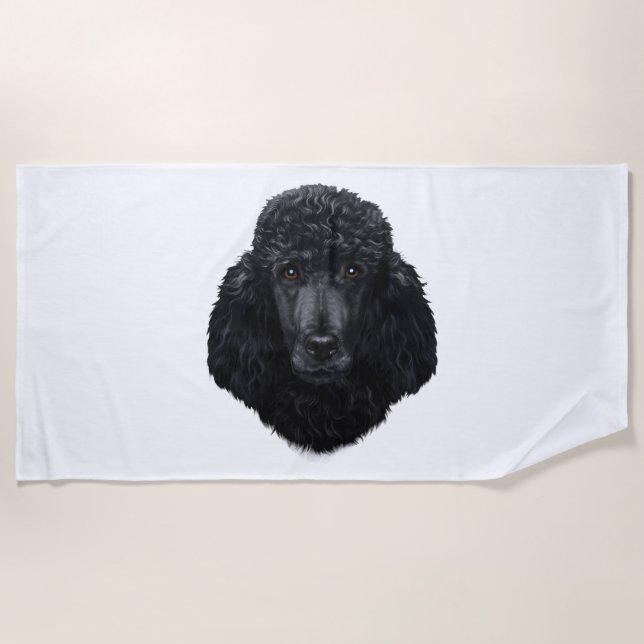 Serviette De Plage Visage de chien de caniche noir (Devant)
