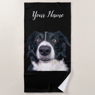Serviette De Plage Visage de chien noir et blanc