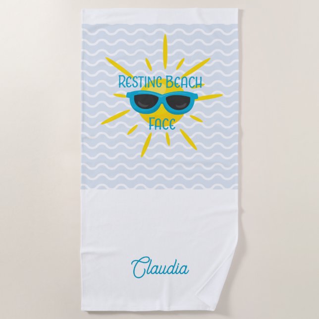 Serviette De Plage Visage de plage décontracté drôle soleil personnal (Devant)