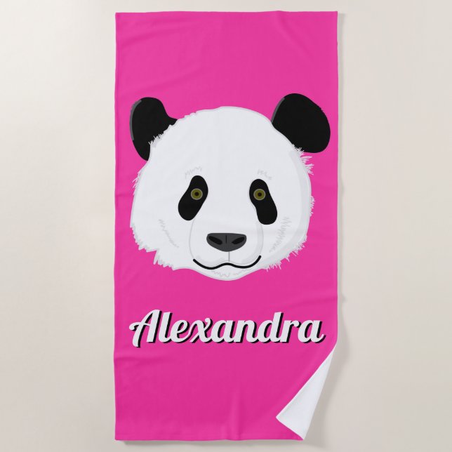 Serviette De Plage Visage personnalisé de l'ours souriant Panda (Devant)