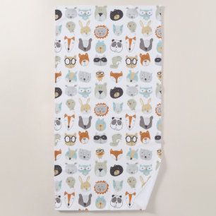 Serviette De Plage Visages conviviaux Portraits d'animaux mignons