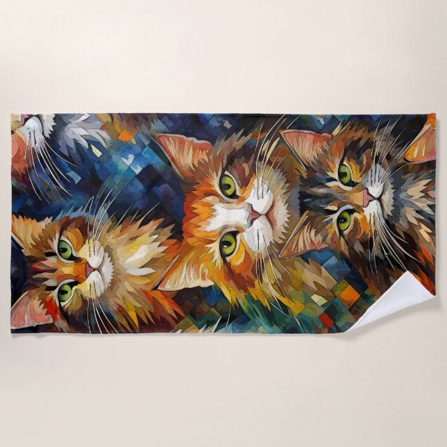 Serviette De Plage Visages de chats Animaux Art  (Devant)