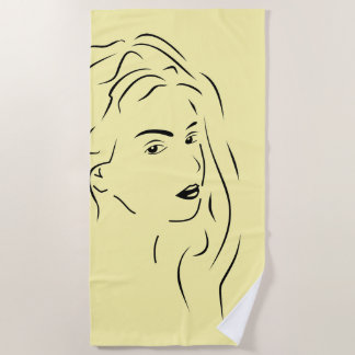Serviette De Plage Visuel féminin stylisé en ligne d'art noir tactile