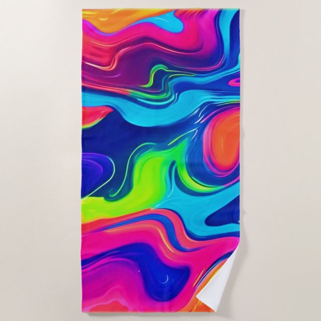Serviette De Plage Vivid Abstrait Color Waves Art (Devant)