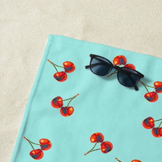 Serviette De Plage Vivid Red Cherry Motif (En situation)