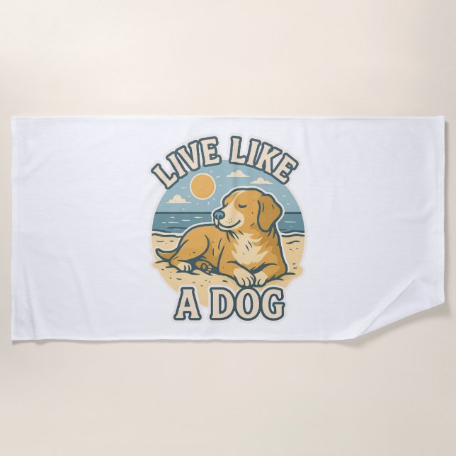 Serviette De Plage Vivre comme un chien plage (Devant)