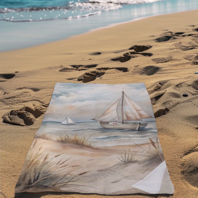 Serviette De Plage Voile paisible Watercolor Côte (Créateur téléchargé)
