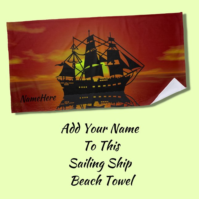 Serviette De Plage Voile Voile Pirate Bateau au coucher du soleil Ajo (Créateur téléchargé)