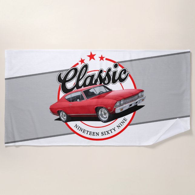 Serviette De Plage Voiture à moto classique 1969 (Devant)