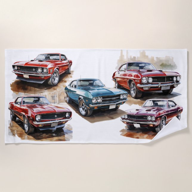 Serviette De Plage Voiture Musclée Classique (Devant)