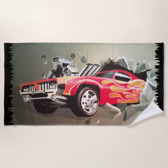 Serviette De Plage Voiture S'Écrasant À Travers Le Mur (Devant)