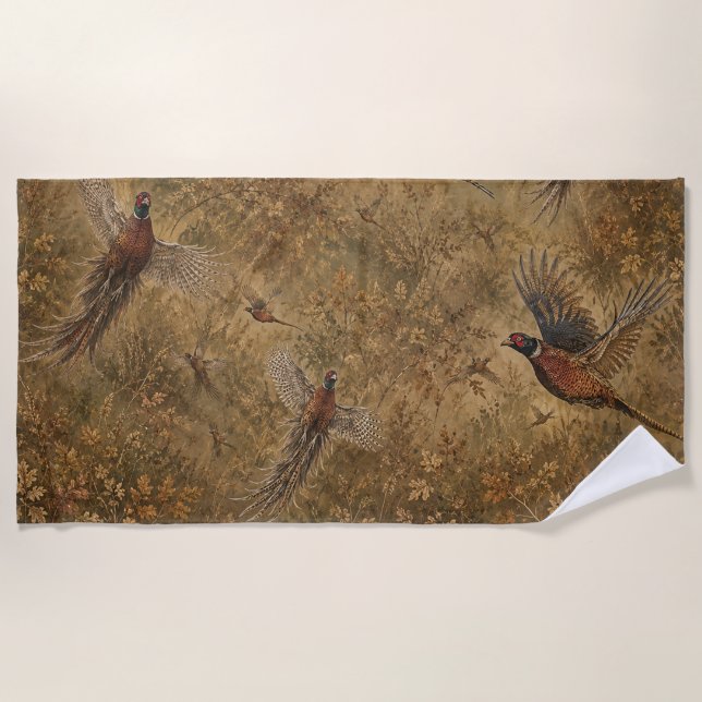 Serviette De Plage Vol de faisan d'automne  (Devant)