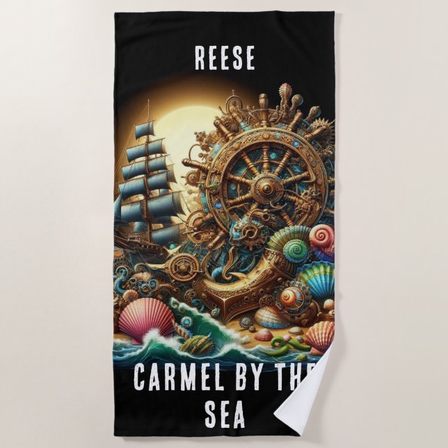 SERVIETTE DE PLAGE VOLET STEAMPUNK PROFOND ROUE DE BATEAUX (Devant)