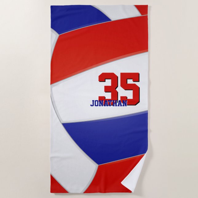 Serviette De Plage volley-ball bleu et blanc rouge personnalisé (Devant)