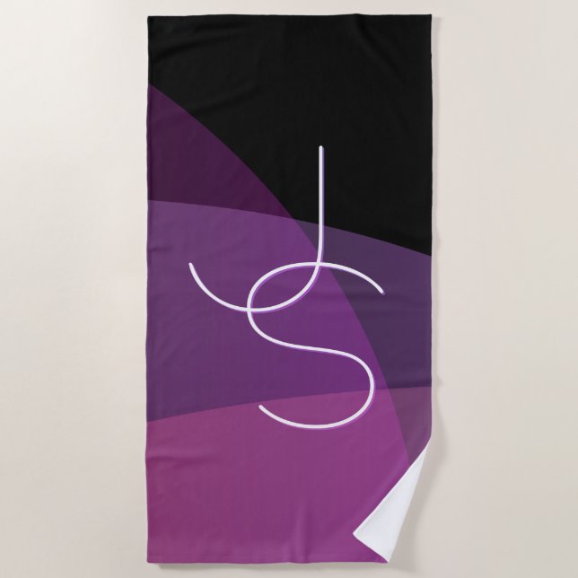 Serviette De Plage Vos initiales de chevauchement | Moderne violet et (Devant)