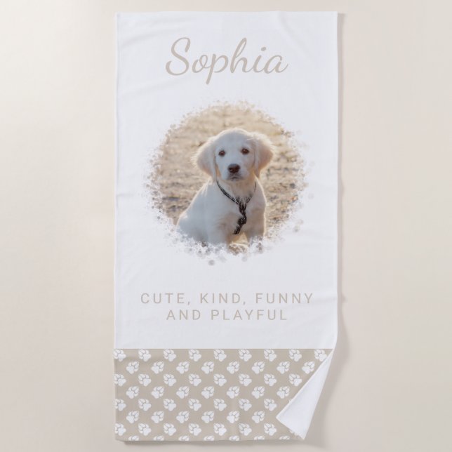 Serviette De Plage Votre animal de compagnie photo & pattes blanches  (Devant)