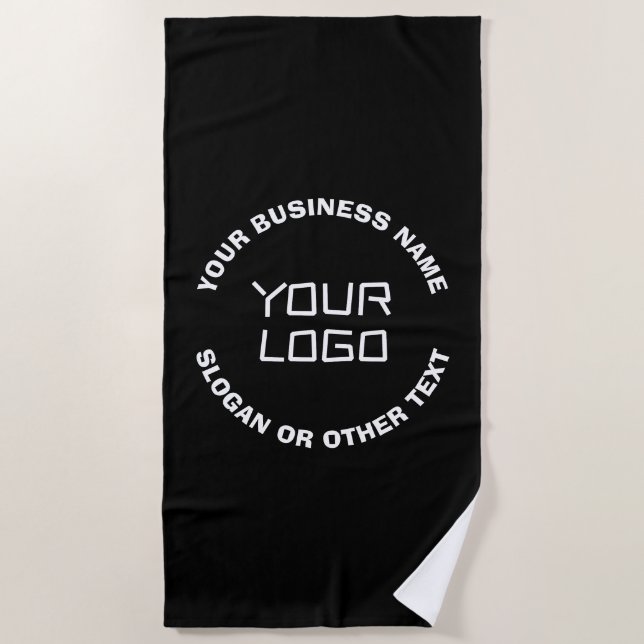 Serviette De Plage Votre logo ou image et texte modifiable | Noir & B (Devant)