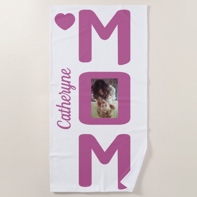 Serviette De Plage VOTRE MOM Photo & Nom (Devant)
