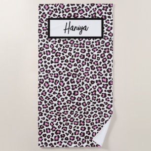 Serviette De Plage Votre nom Leopard Predator Animal Rose couleur