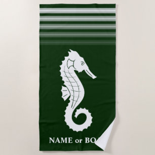 Serviette De Plage Votre nom ou votre bateau Forêt de Seahorse Vert B