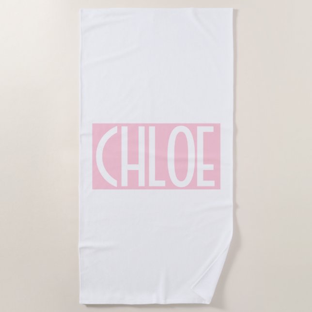 Serviette De Plage Votre nom | Texte blanc gras sur rose clair (Devant)