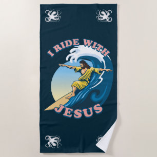 Serviette De Plage Voyage avec Jésus L'illustration de Surfing Jesu
