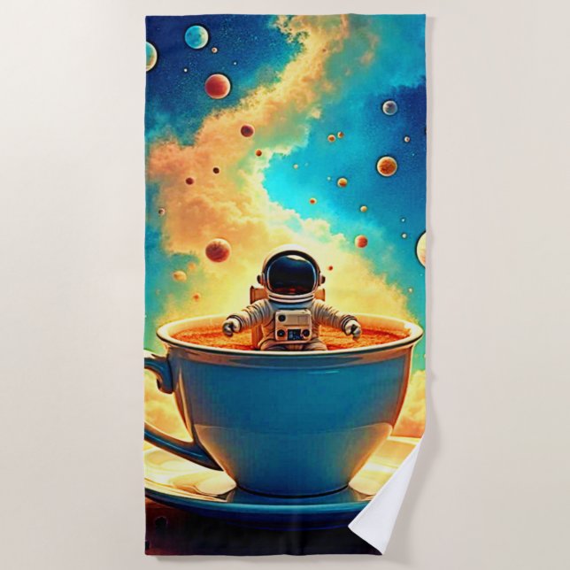 Serviette De Plage Voyage cosmique du café de l'astronaute (Devant)