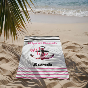 Serviette De Plage Voyage de filles Ancre marine Rose et Noir