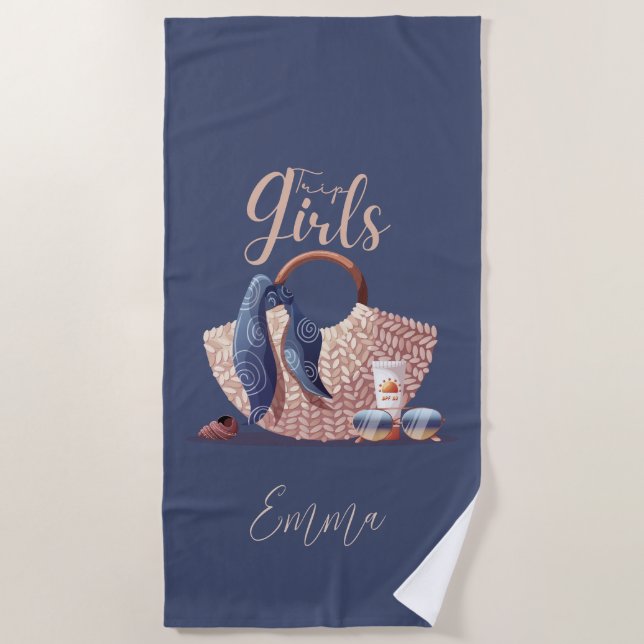 Serviette De Plage Voyage de filles modernes et girly monogramme (Devant)
