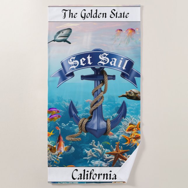 Serviette De Plage Voyage d'été à la plage en Californie (Devant)